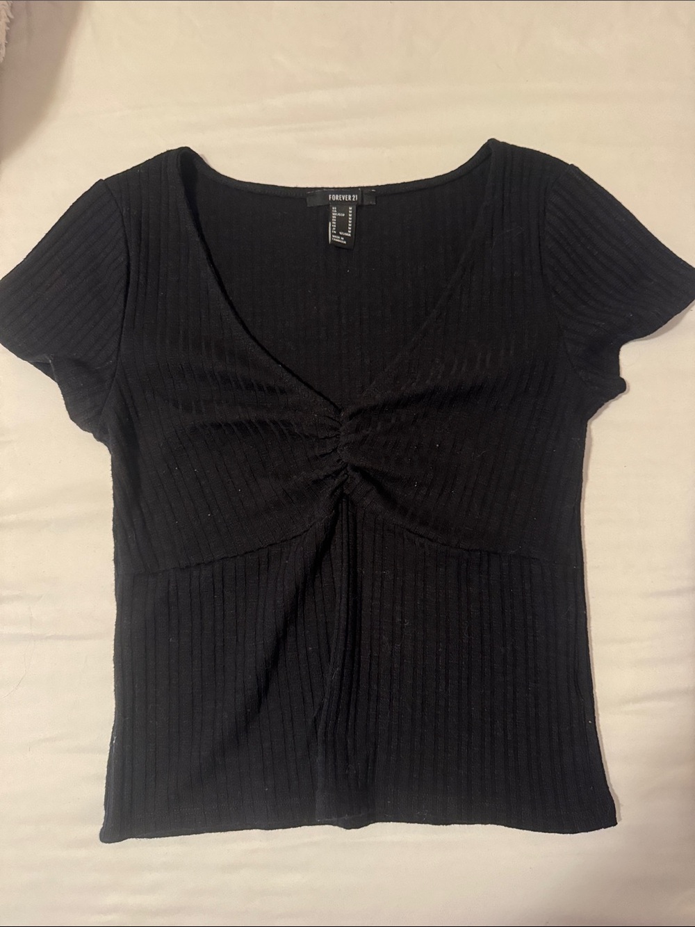 Forever 21 Black Ribbed Twist-Front Short Sleeve Tee